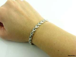   Thick Wheat Chain Link Bracelet   18k Solid White Gold Cubic Zirconias