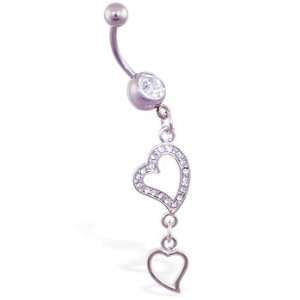  Navel ring with jeweled double heart dangle Jewelry