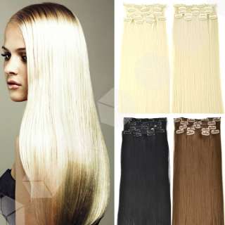 FULL HEAD CLIP IN HAIR EXTENSIONS Clipin Hairpiece LONG STRAIGHT 