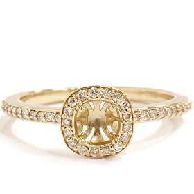 VS 1/4CT Cushion Halo Diamond Engagement Ring Yellow Gold Semi Mount 