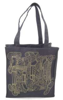 NICOLE MILLER COLL Black Gold Canvas Tote Bag Handbag  