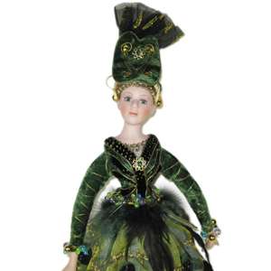 Collectible Porcelain Doll Victorian Gown Green Princess Free Standing 