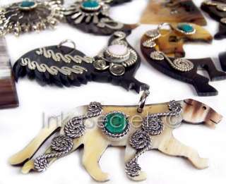 100 bulls horn Pendants w/ STONE  Peru Handmade Jewelry  