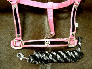 LOT OF 5 Nylon Horse Halter LEAD ROPE SILVER PINK STAR  