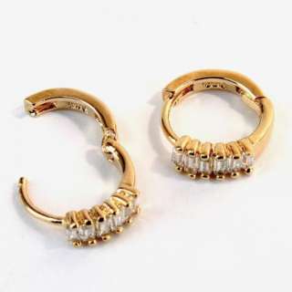 Gold 18k GF Earrings Kids Clear CZ Crystal Huggie 10mm  