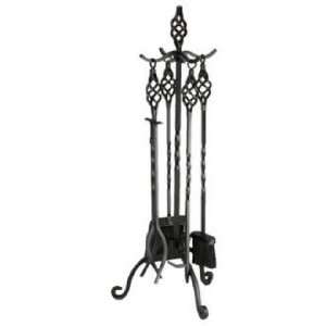   Black Finish 4 Piece Fireplace Tool Set with Stand