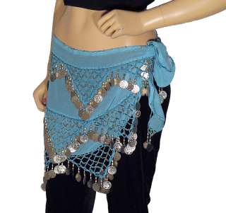 Gorgeous Hand Crafted Blue Belly dance Ready to Wear Hip Scarf Wrap 