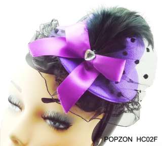 Mini Top Hat, Bow Feather Lace Veil Hair Clip  