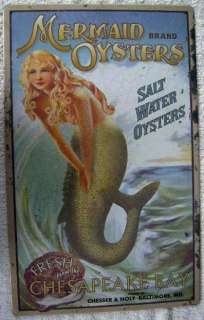 Nautical Mermaid Oysters Metal Sign Chesapeake Bay  