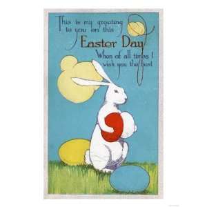  Easter Greeting   Easter Bunny Holding Eggs Premium Poster 
