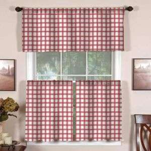   Red White 24L tiers valance kitchen curtain set 026865542783  