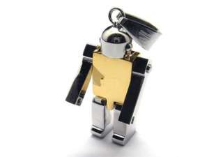 Mens Golden Tone Stainless Steel Robot Pendant Necklace  