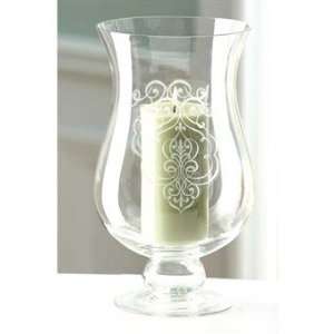   of 2 Damask Style Glass Hurricane Pillar Candle Holder