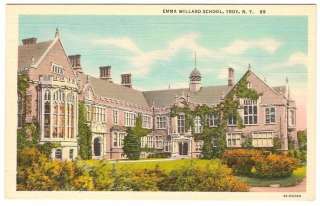 This is a linen postcard of the emma willard Schoool in Troy New York 