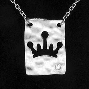   Out Crown Symbol With Textured Satin Finish Rectangle Pendant Necklace
