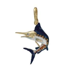  Ladies 14K Gold Diamond Jumping Blue Marlin Pendant FAZ Jewelry