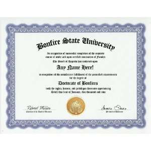  Bonfire Degree Custom Gag Diploma Doctorate Certificate 