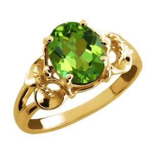   30 Ct Oval Envy Green Mystic Quartz 10k Yellow Gold Ring Jewelry