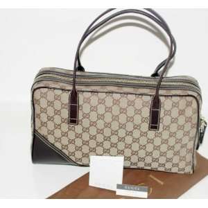  Gucci Boston Monogrammed Canvas with Brown leather Trim 