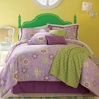 New WHIMSICAL FLOWERS Purple Green Yellow FULL/QUEEN 7p Comforter 