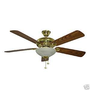  52 Polished Brass Ceiling Fan with 5 Blades and Light Kit 