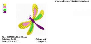 DRAGONFLY SINGLE EMBROIDERY MACHINE DESIGN CD  