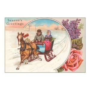 Seasons Greetings, Horse Drawn Sleigh Transportation Premium Poster 