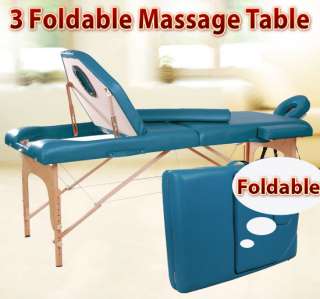   Green 3 fold 77L 3Pad Portable Reiki PU Massage Table bed spa  