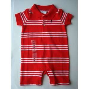Polo Ralph Lauren Mesh Baby Boy Red White Stripe Onesie Romper, Size 9 