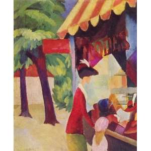 Before Hutladen (woman with a red jacket and child) by Macke canvas 