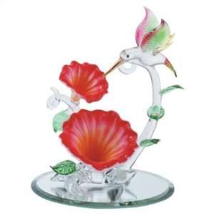  Spun Glass Hummingbird with Flowers Figurine New 