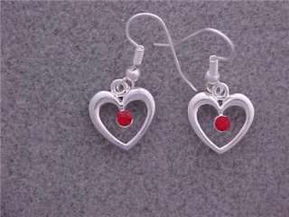 Silver Heart Charm Earrings Red Swarovski Crystal SP  