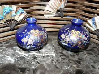 Two lovely miniature cobalt blue oriental vases  