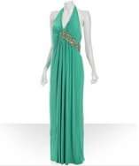 Outfit Mignon aqua beaded jersey backless halter gown with 