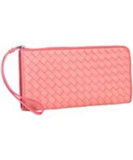 Bottega Veneta pink woven leather continental wallet with strap 