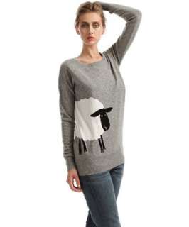   Collection mid heather grey sheep intarsia cashmere boyfriend sweater
