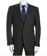 Canali charcoal striped wool 2 button suit with flat front pants style 