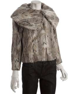 CeCe taupe faux fur oversize spread collar jacket