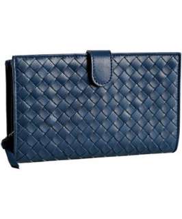 Bottega Veneta celeste blue woven leather checkbook wallet   
