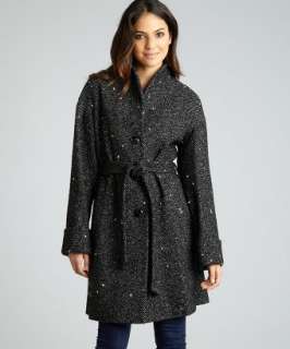 Cinzia Rocca black tweed wool blend belted trenchcoat   up to 