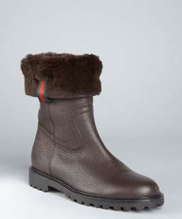 charcoal logo embossed leather Slouch shearling tall boots