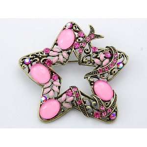 Holiday Rose Pink Crystal Rhinestone Star Flower Fashion Jewelry Pin 