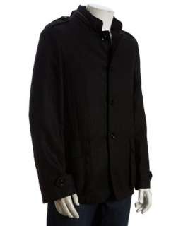 John Varvatos black linen hidden hood 4 button jacket   up to 