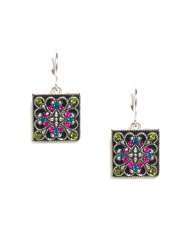 Firefly Sterling Silver Square Filigree Mosaic Dangle Earrings with 