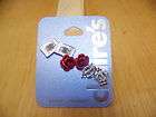 Claires 3 Pair Earrings Cards, Roses, Pageant Crowns