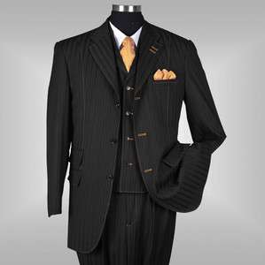 New Mens 3 piece Milano Moda Elegant and Classic Stripes Suit Black 