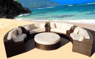 ROUND OUTDOOR WICKER SECTIONAL SOFA PATIO FURNITURE KHK  