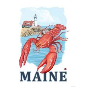  Portland, Maine   Lobster and Portland Lighthouse Scene 