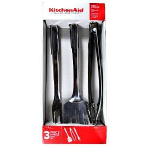   Comfortable Grip 3 Piece Set   Locking Tongs, Fork and Slotted Turner