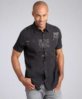 Projek Raw black cotton short sleeve button front shirt